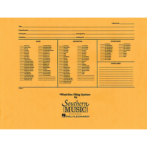 Musidex Band March-Size Filing Envelopes